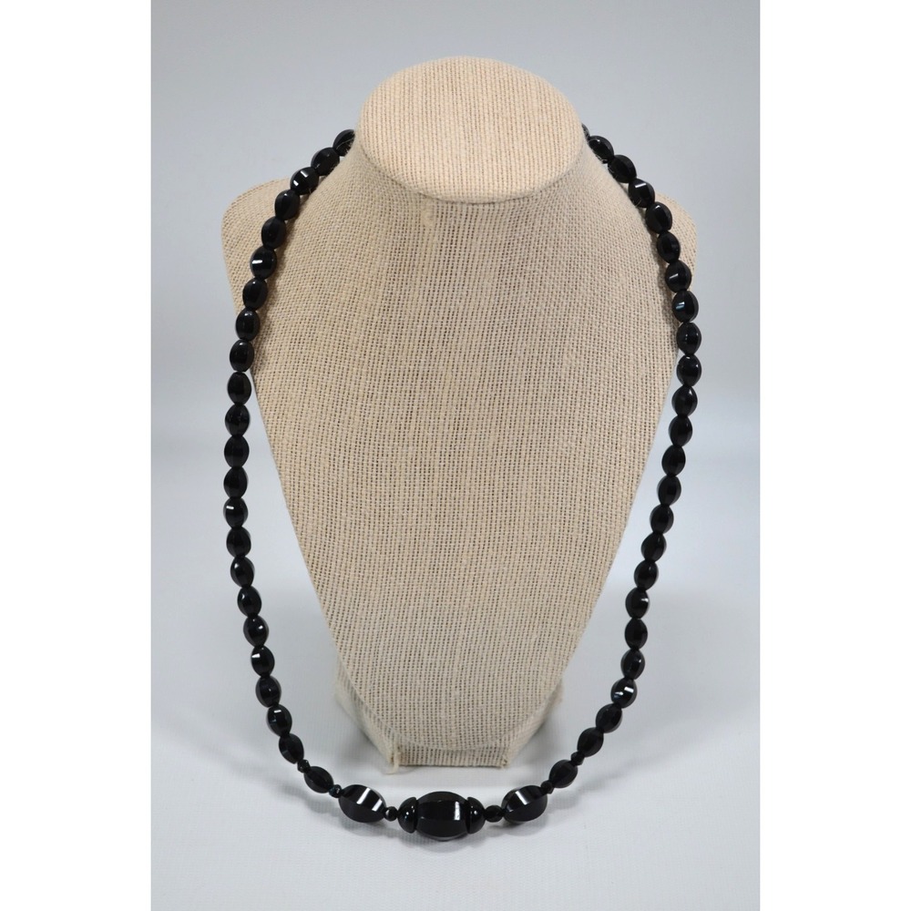 Vintage Handmade Black‎ Faceted Glass Bead Necklace  Approx.  28"